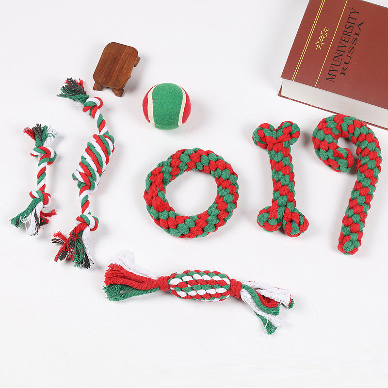 Pet Toys Christmas Series Cotton Rope Toys Clean Teeth Chew Dog Toys