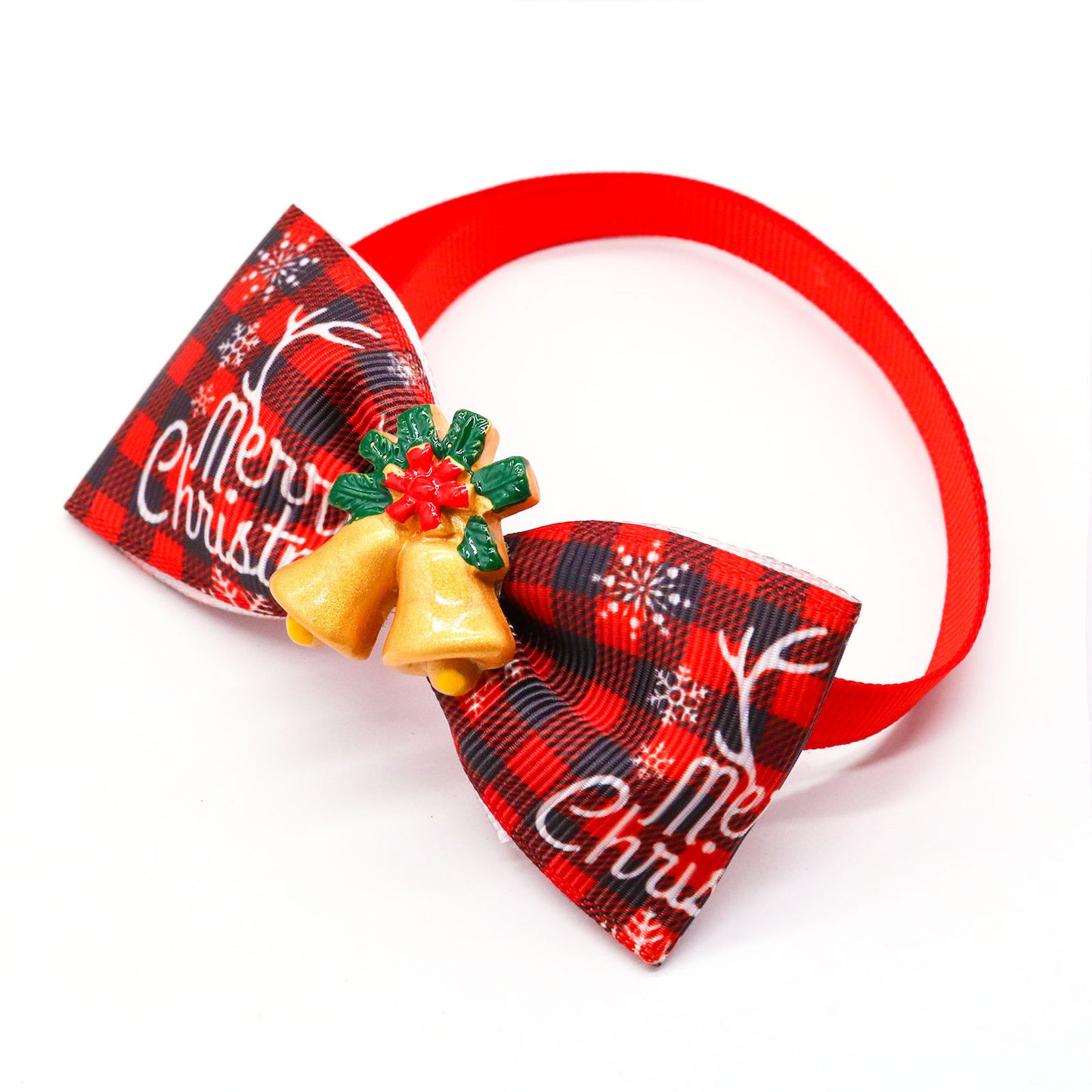 Christmas Dog Printed Pet Tie Collar Bow Accessories Cat Threaded Ribbon