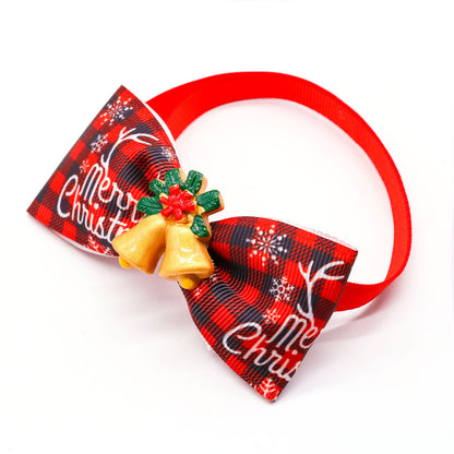 Christmas Dog Printed Pet Tie Collar Bow Accessories Cat Threaded Ribbon