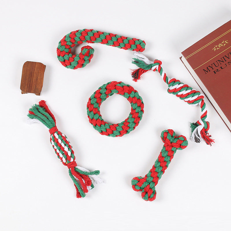 Pet Toys Christmas Series Cotton Rope Toys Clean Teeth Chew Dog Toys