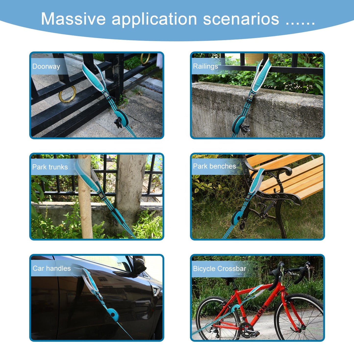 Thickened dog leash with double thickened handles and built-in poop bag dispenser