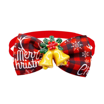 Christmas Dog Printed Pet Tie Collar Bow Accessories Cat Threaded Ribbon