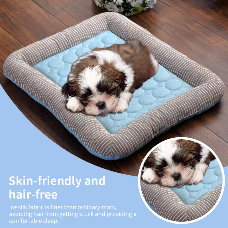 Cooling pet mats for dogs & cats (puppies/kittens): ice silk, breathable, soft summer pads in pink/blue.