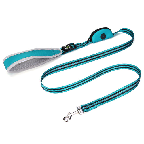 Thickened dog leash with double thickened handles and built-in poop bag dispenser