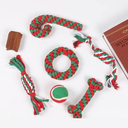 Pet Toys Christmas Series Cotton Rope Toys Clean Teeth Chew Dog Toys