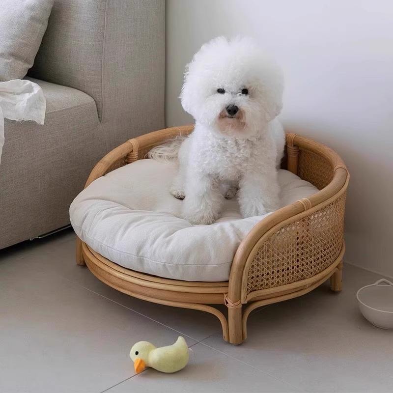 Natural rattan woven dog cat pet bed Teddy dog bed Princess bed