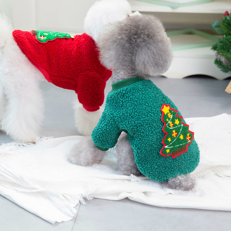 Autumn and Winter Pet Clothing Teddy Small Dog Winter Coat Christmas Tree Velvet Clothes