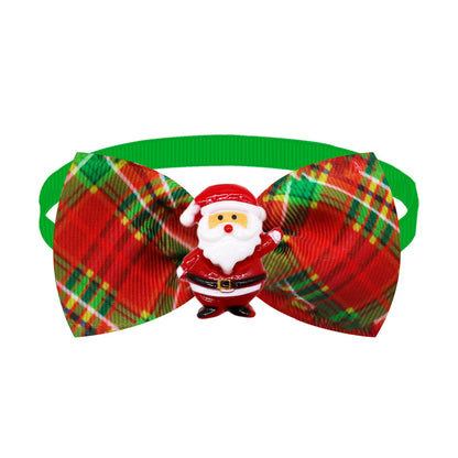 Christmas Dog Printed Pet Tie Collar Bow Accessories Cat Threaded Ribbon