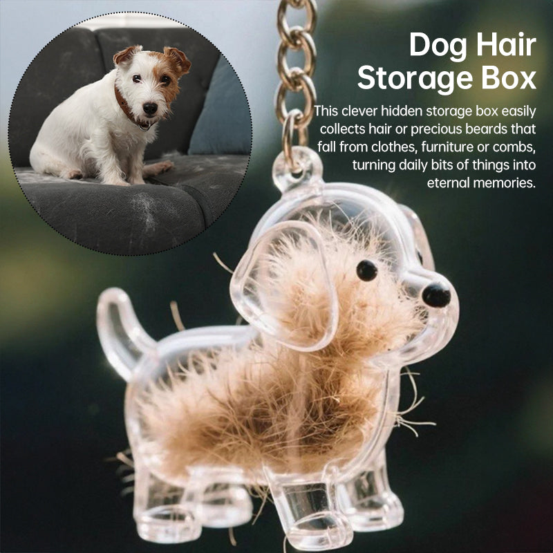 A transparent DIY pet hair memorial keychain box, a sweet keepsake for dog lovers.