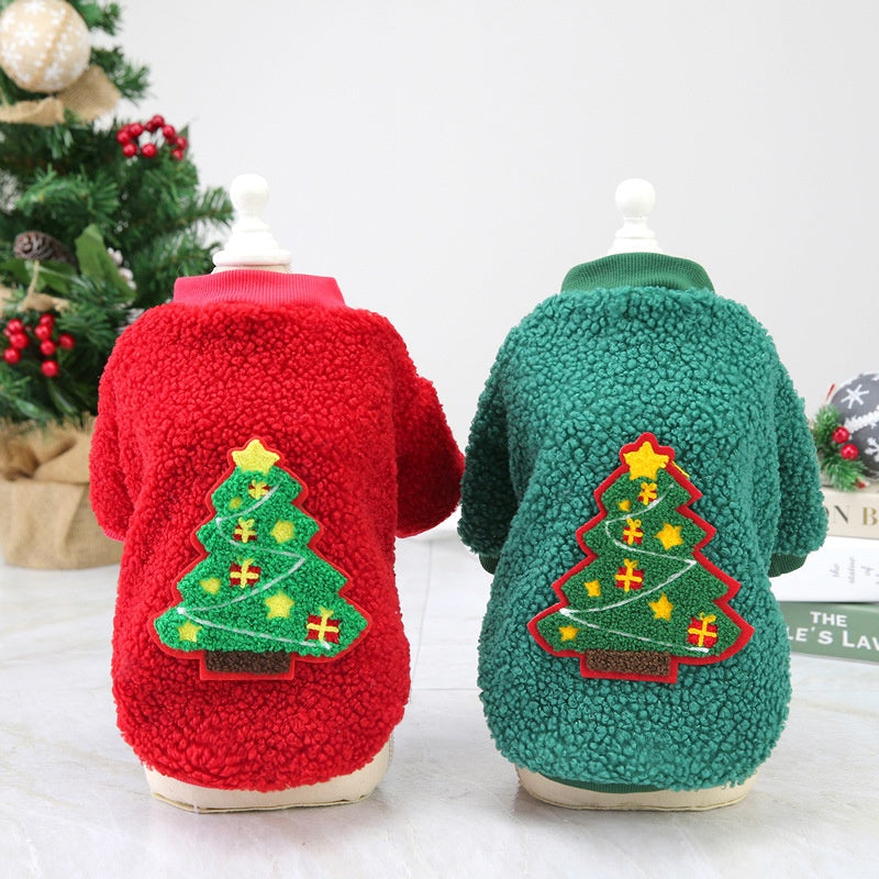Autumn and Winter Pet Clothing Teddy Small Dog Winter Coat Christmas Tree Velvet Clothes